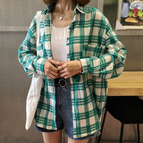 夏季女装韩版复古文艺学院风宽松百搭长袖防晒衣休闲格子衬衫外套