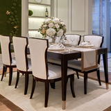 新中式餐桌椅实木餐椅现代仿古餐桌布艺印花6人饭桌样板房桌家具