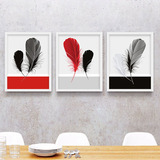餐厅客厅装饰画黑白红羽毛抽象挂画三联玄关画无框画现代简约有框