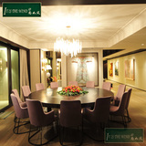 现代新中式样板房餐椅样板间简欧餐桌椅组合实木别墅酒店客厅家具