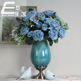 新品新古典欧式复古奢华客厅家居软装饰品天蓝色陶瓷台面花瓶摆件