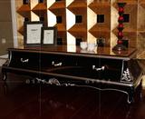 欧式客厅家具 欧式电视柜 实木雕花 新古典地柜 电视柜 黑色描银