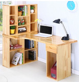 实木转角台式笔记本电脑桌简约式写字台书桌书架组合家用组装书柜
