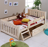 简单全实木半高儿童床 简易双胞胎松木婴儿床 安全带护栏宝宝床
