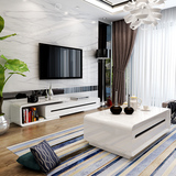 亚的家具现代时尚简约烤漆客厅套装茶几电视柜组合可伸缩地柜