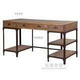 美式乡村实木铁艺书桌书架组合简约置物架简易办公桌写字电脑桌椅