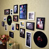 实木相框照片墙创意组合黑胶唱片复古酒吧风格客厅装饰沙发背景墙