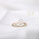 一笙一饰 黄金戒指  皇冠珍珠原创设计王的赞美18K金玫瑰金戒指女
