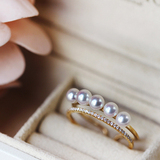 【迷图】日系优雅 天然Akoya海水珍珠 18k金钻石镶嵌 开口戒指