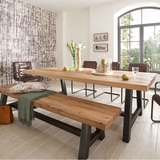 美式实木餐桌长方形原木松木茶桌复古酒店餐台咖啡桌子餐桌椅组合