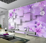 3D立体墙纸 客厅卧室电视背景壁纸 欧式大型壁画 影视墙紫色花纹