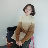 2016韩国秋装新款宽松小高领仿羊绒套头灯笼袖渐变色毛衣针织衫女