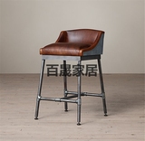 欧式复古铁艺沙发吧椅吧凳咖啡椅铁艺高脚椅酒吧皮质椅铁艺吧台椅