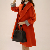 韩国官网代购2015韩版A字型中长款羊毛宽松毛呢大衣外套女冬装