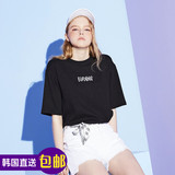 韩国正品潮牌直邮Burning男女Pink黑色字母刺绣背图案宽松短袖T恤