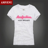 amnxnu夏季短袖t恤女修身显瘦欧美运动休闲纯棉圆领女装字母T恤AF