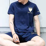 夏季短裤短袖t恤男套装V领运动青年跑步大码休闲学生韩版薄款修身