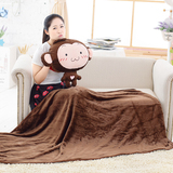 猴子卡通空调毯靠垫抱枕被子两用暖手捂午睡毯三合一毯生日礼物女