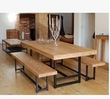 美式乡村铁艺实木桌椅三件套高档欧式做旧长方形餐桌椅办公书桌