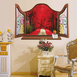 新古典红树林墙贴纸客厅卧室餐厅宿舍房间装饰假窗户风景平面贴画