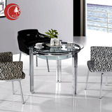 现代简约钢化玻璃小圆桌小户型双层玻璃餐桌休闲会议洽谈桌椅组合
