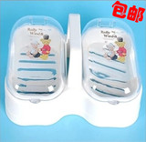 韩国进口手提皂盒手提双皂盒双格沥水带盖卡通熊 肥皂盒 大号包邮