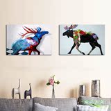 艺术现代简约北欧风格双联画无框装饰画动物麋鹿手绘油画壁挂配饰