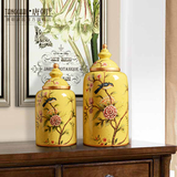 客厅玄关柜摆件 美式乡村家居装饰品 样板房摆件摆设 美式花鸟罐
