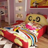 儿童床真皮床男孩卡通创意1.5米时尚单人熊猫床家具女孩个性套房