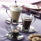 意大利进口 咖啡杯套装玻璃 金属把杯 卡布奇诺咖啡 bormioli