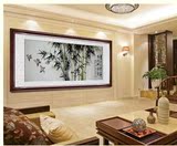 中式客厅水墨竹子挂画公办公室餐厅装饰画书房壁画国画红木有框画