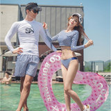 新款韩女泳装大小胸分体泳衣显瘦沙滩泳裤情侣比基尼长袖泳装条纹
