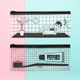 韩国正品oohlala创意个性卡通人物透明笔袋 防水牙具洗漱包收纳包