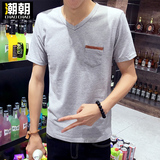 夏装新款男士纯色短袖T恤打底衫修身半袖青年运动汗衫韩版潮男装