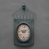 地中海风情铁艺鸟笼造型挂钟挂表 卧室书房客厅创意皇冠钟表挂件