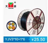 天源电线电缆 YJV3*10+1*6平方铜芯电缆 国标电缆