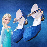 冰雪奇缘鞋子迪士尼儿高跟鞋学生表演鞋女童高跟艾莎公主鞋包头