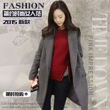 2015年新款韩版秋冬季女装风衣黑色中长款毛呢外套加厚显瘦大码潮