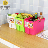 厨房食品收纳盒塑料水果蔬菜储物筐橱柜整理筐带把手柜子整理收纳
