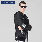Lilbetter男士牛仔夹克 欧美街头潮牌拼接印花牛仔上衣韩版外套男
