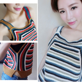 夏季韩版学院风撞色条纹针织衫短款可爱毛线吊带背心学生马甲女