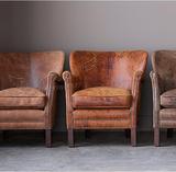 美式单人沙发真牛皮老虎椅 实木沙发凳高背椅咖啡厅书房酒店2015