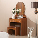 中式实木梳妆台卧室妆台带妆凳 水曲柳实木化妆台桌带凳组合特价
