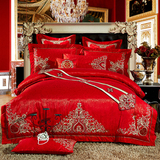 欧美式高档纯棉提花四件套大红结婚床上用品床单被套新品包邮特价