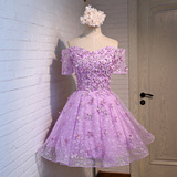 晚礼服2016新款春季伴娘服紫色蓬蓬裙伴娘礼服短款年会小礼服包邮