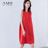 Amii背心裙2016夏季新款无袖纯色宽松连衣裙艾米大码女装中长裙子