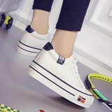 夏季韩版小白鞋松糕帆布鞋女平跟厚底内增高女鞋学生板鞋布鞋子潮