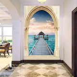 3d立体客厅玄关走廊壁纸壁画 过道背景墙纸 欧式简约延伸空间海景