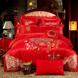 罗莱家纺四件套婚庆大红全棉刺绣结婚床上用品新婚庆六八十件正品