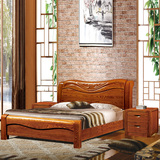 现代中式实木双人床美国红橡木1.5 1.8储物床卧室家具高箱床婚床